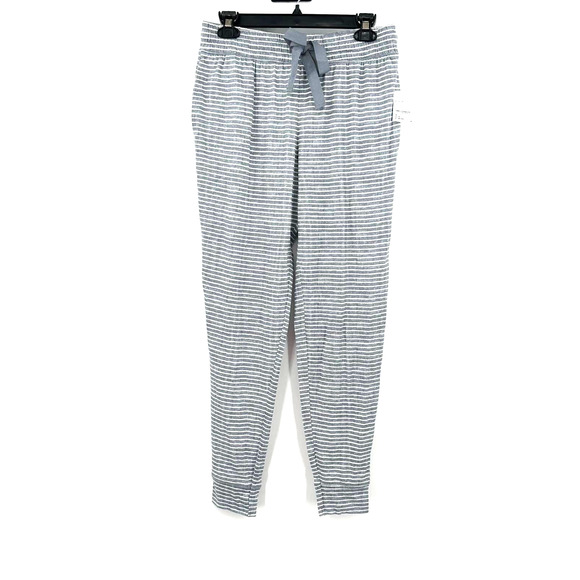 NWT size medium gray white‎ striped jogger sweats pajama bottoms pants tie waist - Picture 1 of 5